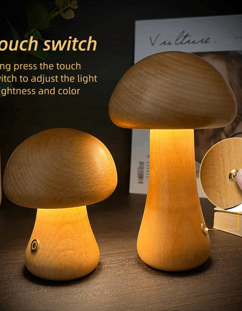 Load image into Gallery viewer, Mushroom Lamp, Dimmable LED Creative Wood Night Light with USB Charging for Home Decor
