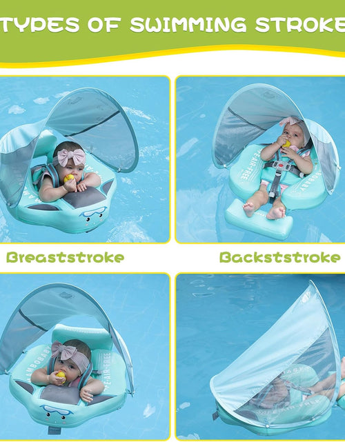 Load image into Gallery viewer, Baby Floats for Pool with Canopy Removable UPF 50+ UV Sun Protection Canopy Mambobaby Float Non Inflatable Upgrade Soft Waterproof Skin-Friendly Leather Material Infant Swim Float 3-24 Months
