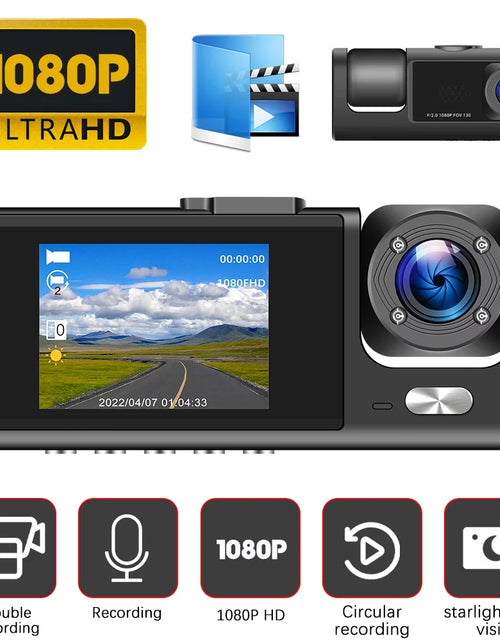 Load image into Gallery viewer, 2&quot; Car Dual Camera Dash Cam Front and Backup 1080P Driving Recorder DVR 150° Wide Angle Night Vision Loop Recording
