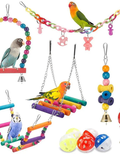 Load image into Gallery viewer, Bird Cage Toys for Parrots Wood Birds Swing Reliable Chewable Bite Bridge Wooden Beads Shape Parrot Toy 11Pcs Bird Toys
