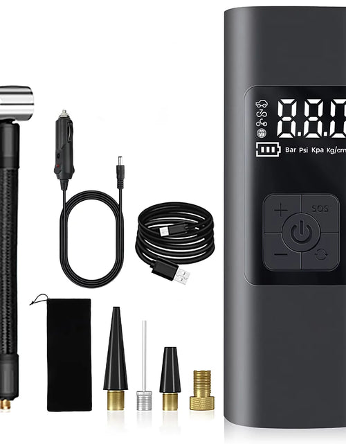 Load image into Gallery viewer, Tire Inflator, Portable 150 PSI Air Compressor Bicycle Pump with Digital Pressure Gauge, Cordless Rechargeable Tire Pump with LED Light, Mini Electric Air Pump for Car Bike Motorcycle Ball
