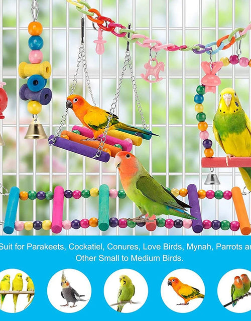 Load image into Gallery viewer, Bird Cage Toys for Parrots Wood Birds Swing Reliable Chewable Bite Bridge Wooden Beads Shape Parrot Toy 11Pcs Bird Toys
