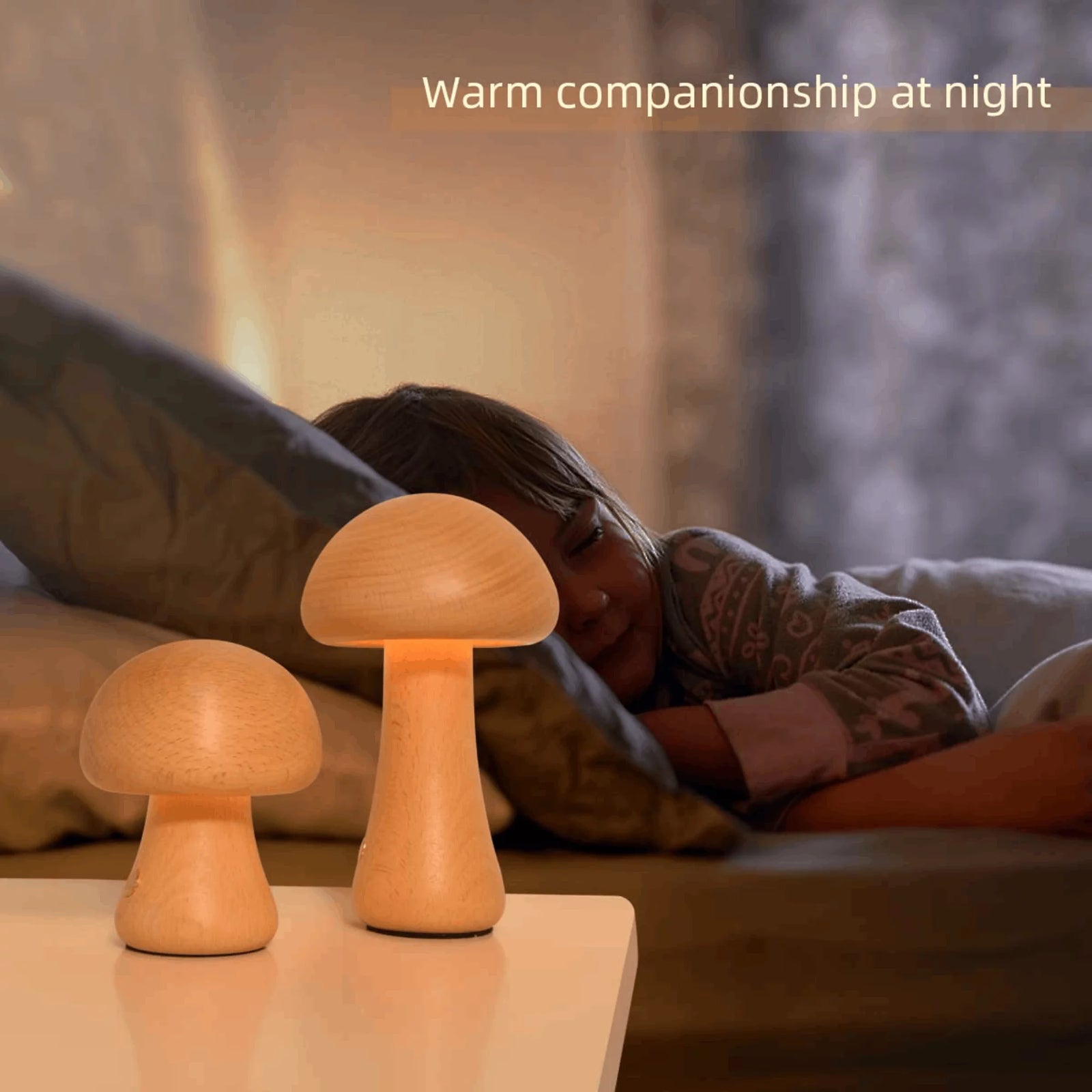 Mushroom Lamp, Dimmable LED Creative Wood Night Light with USB Charging for Home Decor