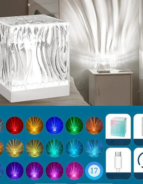 Load image into Gallery viewer, RGB Northern Light Nightlight Water Ripple Atmosphere Rotating LED Crystal Lamp Dynamic Aurora Projector Lamp for Bedroom Decor
