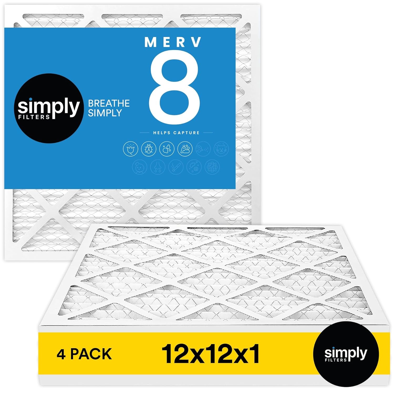 Simply by  12X12X1 Air Filter, MERV 8, MPR 600, AC Furnace Air Filter, 4 Pack