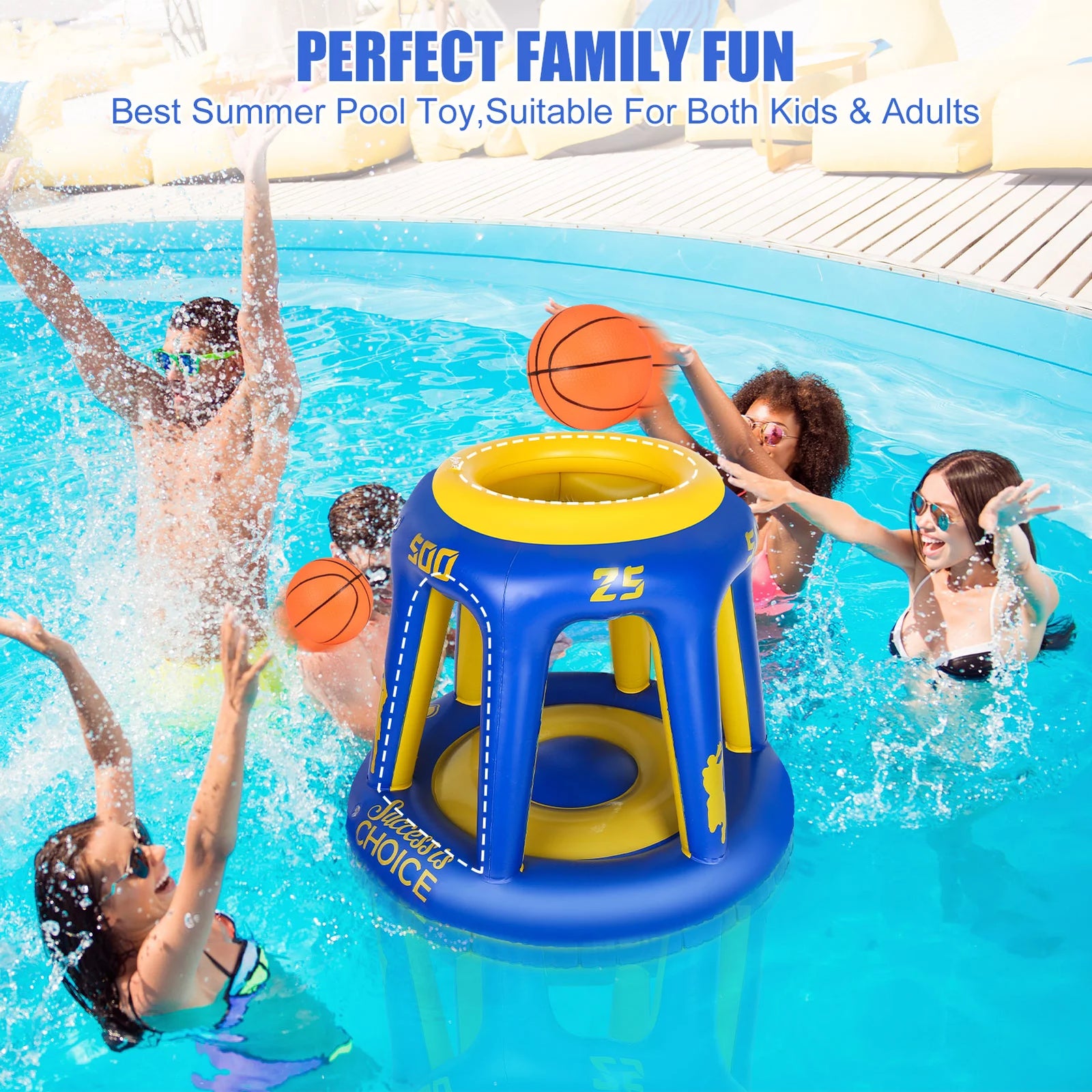 Swimming Pool Basketball Hoop Set, Inflatable Pool Basketball Hoop Toy Games with 3 Balls & 1 Needles, Water Basketball Game Land Pool Toys for Kids Adults and Family(Blue)