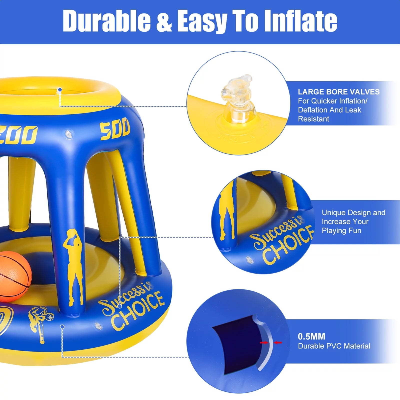 Swimming Pool Basketball Hoop Set, Inflatable Pool Basketball Hoop Toy Games with 3 Balls & 1 Needles, Water Basketball Game Land Pool Toys for Kids Adults and Family(Blue)