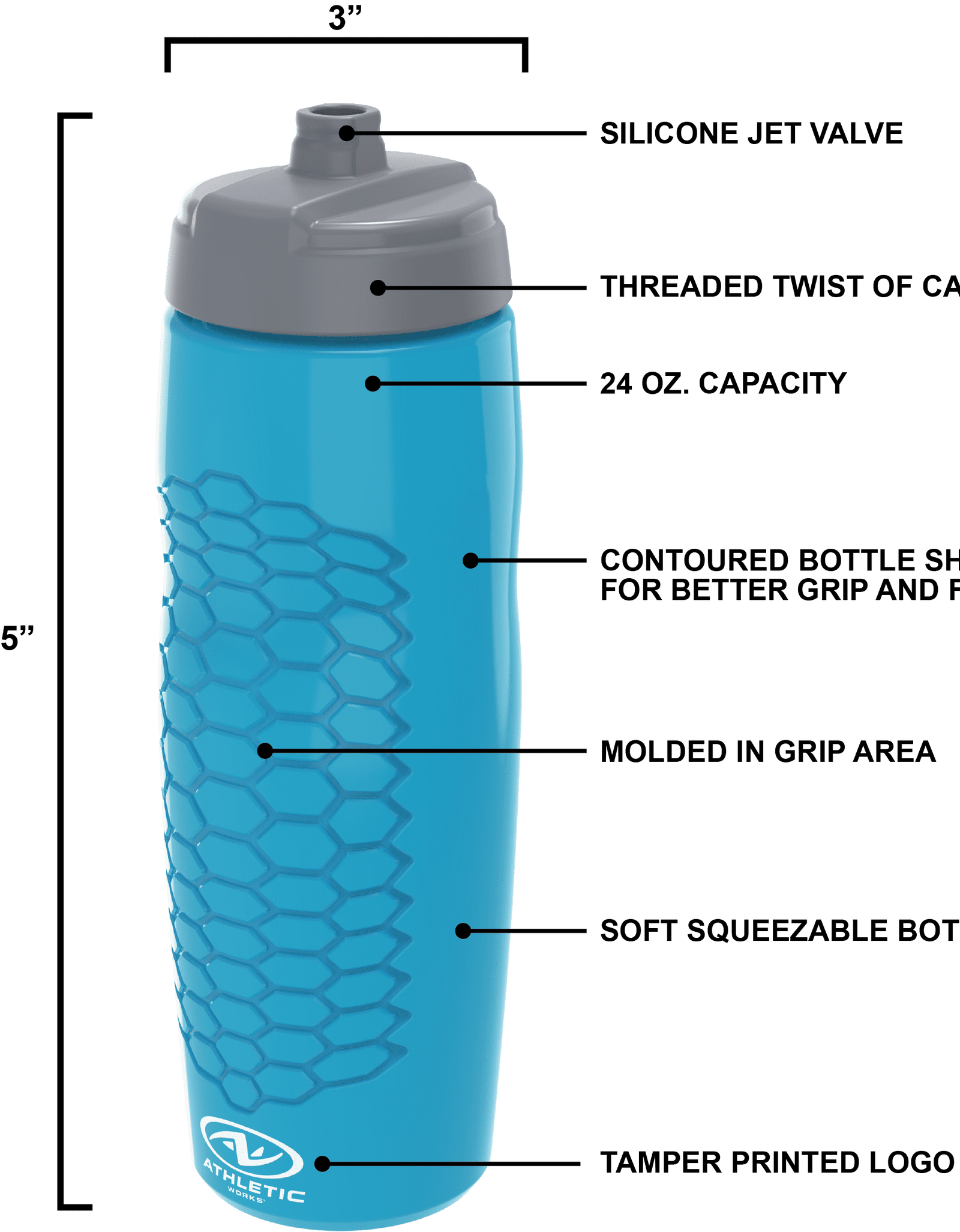 24 Fluid Ounces Jet Squeezable Bottle- Blue