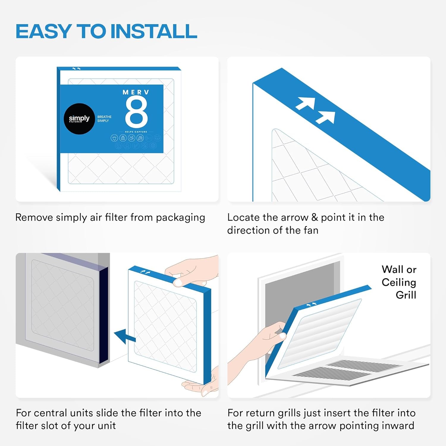 Simply by  12X12X1 Air Filter, MERV 8, MPR 600, AC Furnace Air Filter, 4 Pack