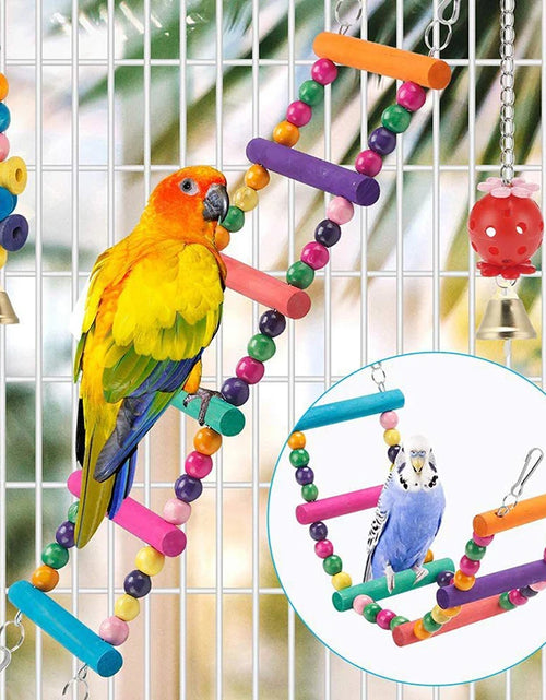 Load image into Gallery viewer, Bird Cage Toys for Parrots Wood Birds Swing Reliable Chewable Bite Bridge Wooden Beads Shape Parrot Toy 11Pcs Bird Toys
