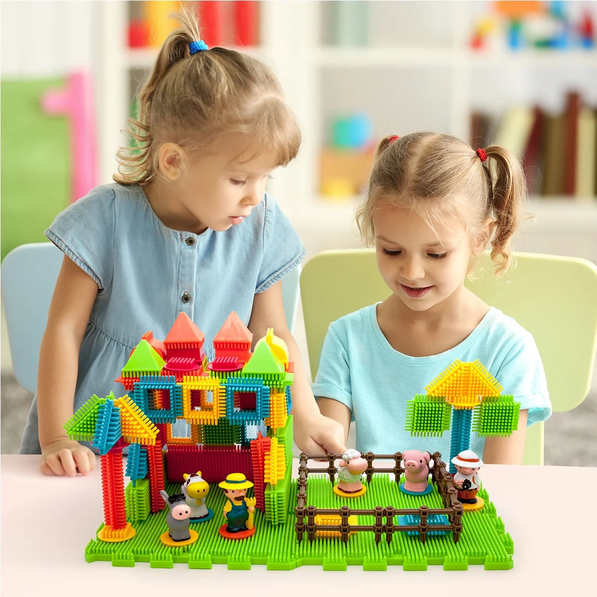 100 PC Farm Theme, Hedgehog Building Blocks, Building Toys, Soft Toys for Kids 3+
