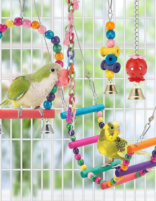 Load image into Gallery viewer, Bird Cage Toys for Parrots Wood Birds Swing Reliable Chewable Bite Bridge Wooden Beads Shape Parrot Toy 11Pcs Bird Toys
