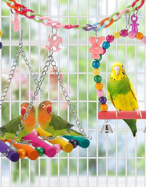 Load image into Gallery viewer, Bird Cage Toys for Parrots Wood Birds Swing Reliable Chewable Bite Bridge Wooden Beads Shape Parrot Toy 11Pcs Bird Toys
