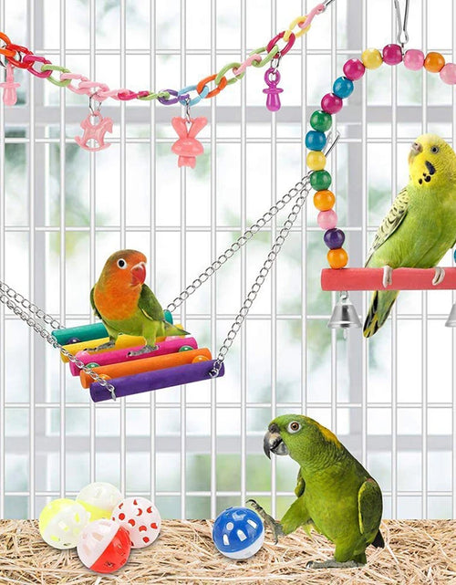 Load image into Gallery viewer, Bird Cage Toys for Parrots Wood Birds Swing Reliable Chewable Bite Bridge Wooden Beads Shape Parrot Toy 11Pcs Bird Toys
