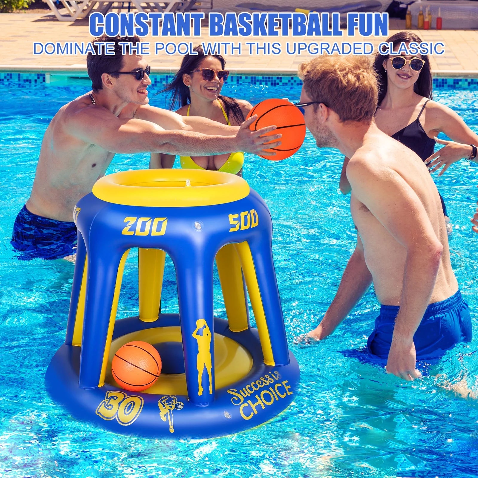 Swimming Pool Basketball Hoop Set, Inflatable Pool Basketball Hoop Toy Games with 3 Balls & 1 Needles, Water Basketball Game Land Pool Toys for Kids Adults and Family(Blue)